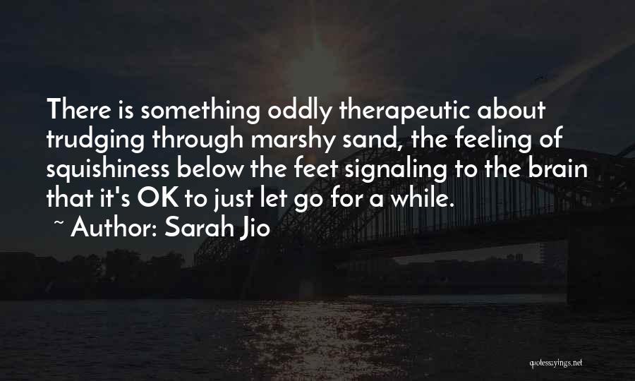 Sarah Jio Quotes: There Is Something Oddly Therapeutic About Trudging Through Marshy Sand, The Feeling Of Squishiness Below The Feet Signaling To The