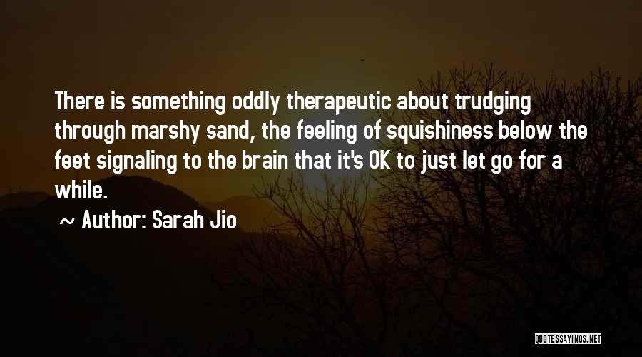 Sarah Jio Quotes: There Is Something Oddly Therapeutic About Trudging Through Marshy Sand, The Feeling Of Squishiness Below The Feet Signaling To The