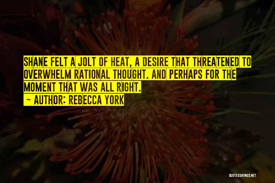 Rebecca York Quotes: Shane Felt A Jolt Of Heat, A Desire That Threatened To Overwhelm Rational Thought. And Perhaps For The Moment That