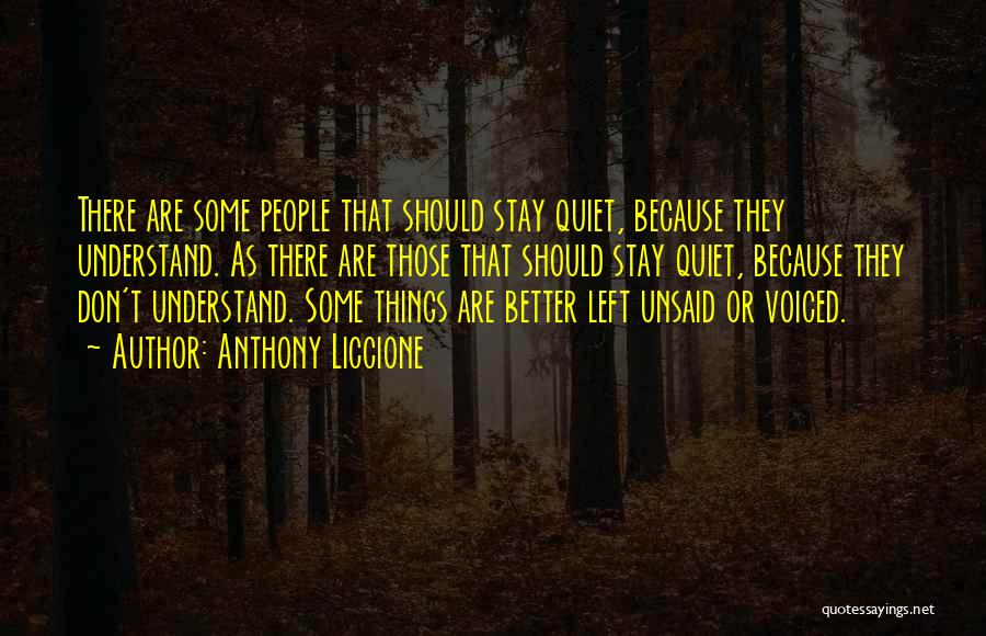 Anthony Liccione Quotes: There Are Some People That Should Stay Quiet, Because They Understand. As There Are Those That Should Stay Quiet, Because