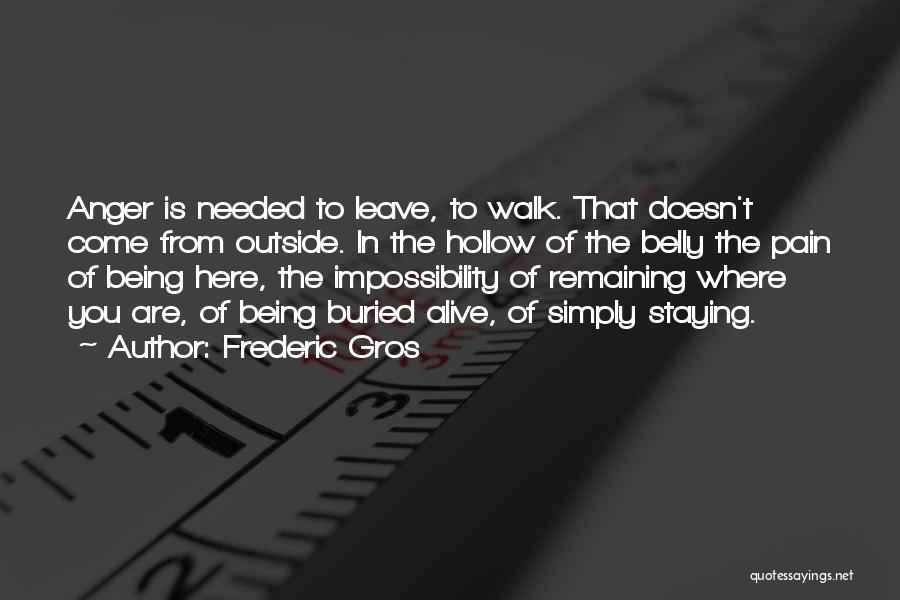 Frederic Gros Quotes: Anger Is Needed To Leave, To Walk. That Doesn't Come From Outside. In The Hollow Of The Belly The Pain