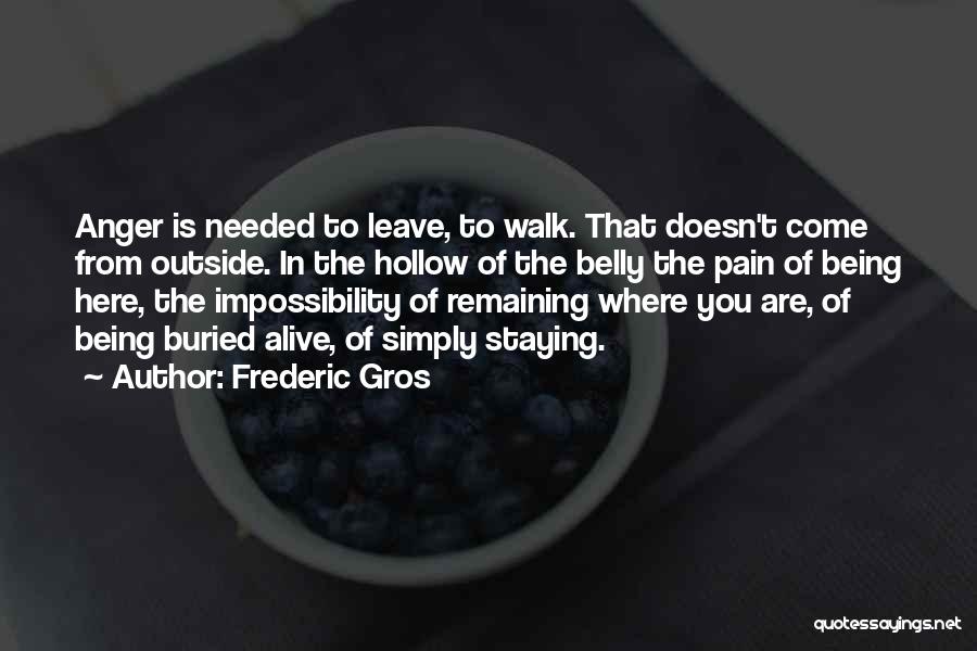 Frederic Gros Quotes: Anger Is Needed To Leave, To Walk. That Doesn't Come From Outside. In The Hollow Of The Belly The Pain