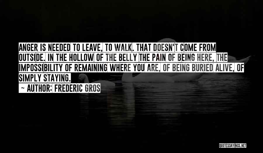 Frederic Gros Quotes: Anger Is Needed To Leave, To Walk. That Doesn't Come From Outside. In The Hollow Of The Belly The Pain