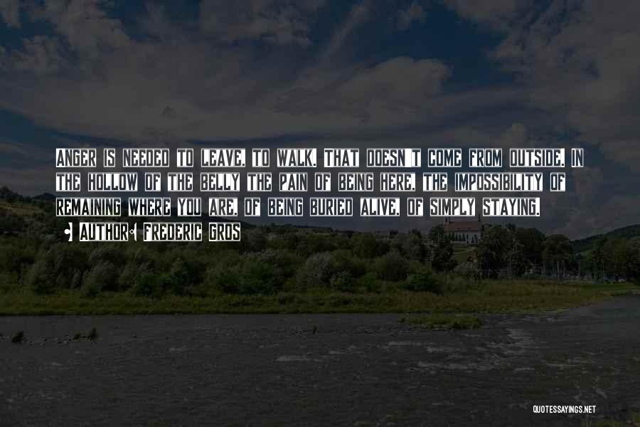 Frederic Gros Quotes: Anger Is Needed To Leave, To Walk. That Doesn't Come From Outside. In The Hollow Of The Belly The Pain