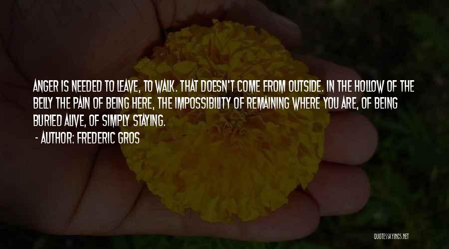 Frederic Gros Quotes: Anger Is Needed To Leave, To Walk. That Doesn't Come From Outside. In The Hollow Of The Belly The Pain