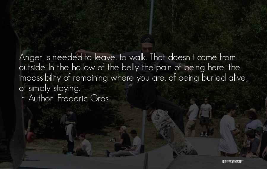 Frederic Gros Quotes: Anger Is Needed To Leave, To Walk. That Doesn't Come From Outside. In The Hollow Of The Belly The Pain