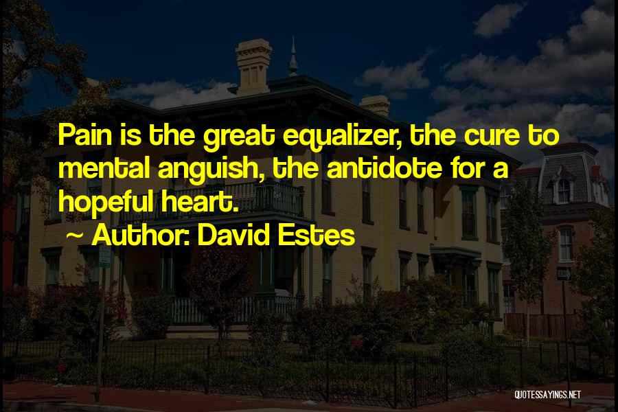 David Estes Quotes: Pain Is The Great Equalizer, The Cure To Mental Anguish, The Antidote For A Hopeful Heart.