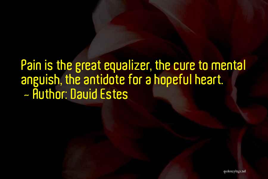 David Estes Quotes: Pain Is The Great Equalizer, The Cure To Mental Anguish, The Antidote For A Hopeful Heart.