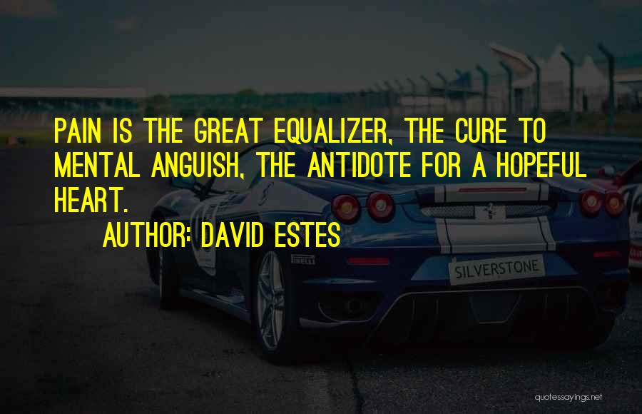 David Estes Quotes: Pain Is The Great Equalizer, The Cure To Mental Anguish, The Antidote For A Hopeful Heart.