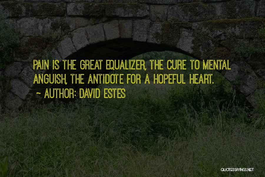 David Estes Quotes: Pain Is The Great Equalizer, The Cure To Mental Anguish, The Antidote For A Hopeful Heart.