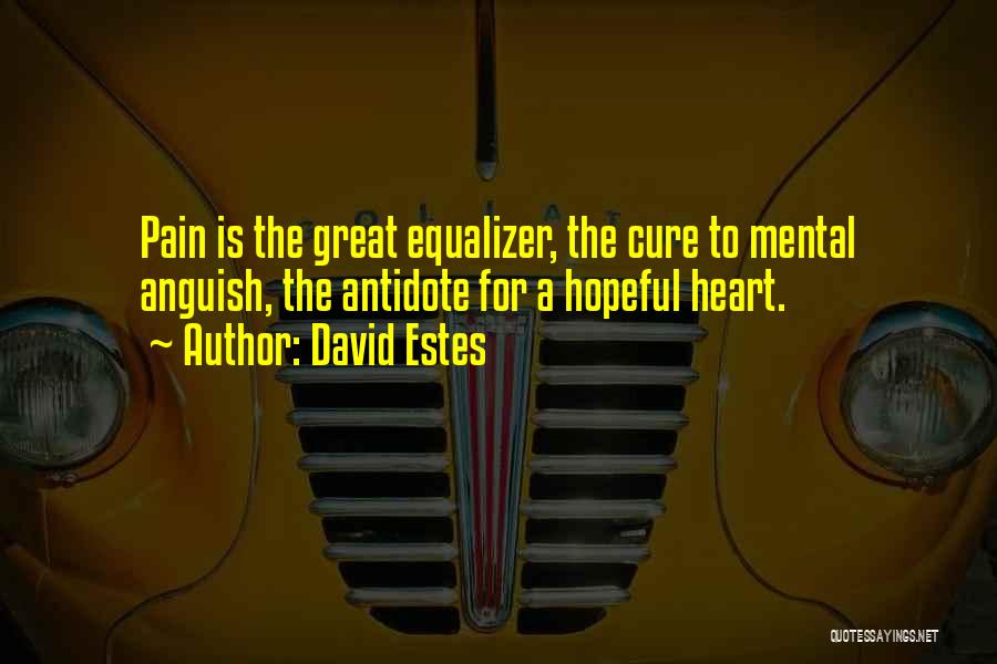 David Estes Quotes: Pain Is The Great Equalizer, The Cure To Mental Anguish, The Antidote For A Hopeful Heart.