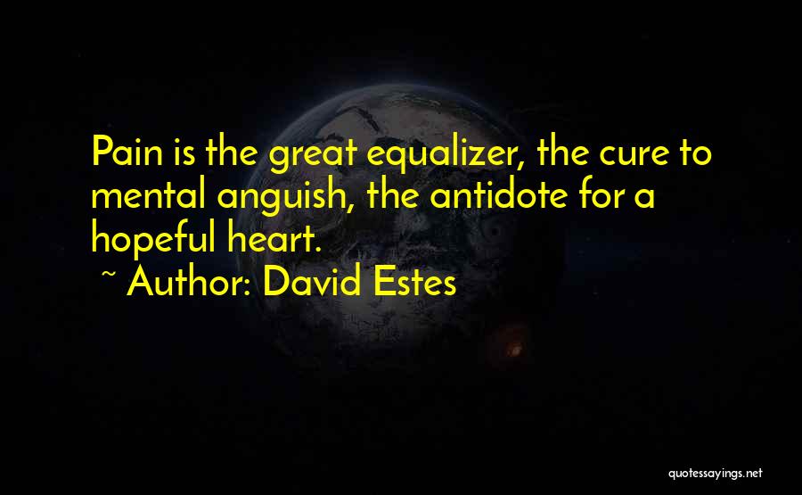 David Estes Quotes: Pain Is The Great Equalizer, The Cure To Mental Anguish, The Antidote For A Hopeful Heart.