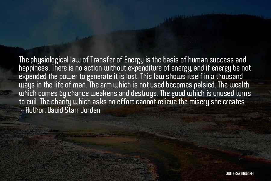 David Starr Jordan Quotes: The Physiological Law Of Transfer Of Energy Is The Basis Of Human Success And Happiness. There Is No Action Without