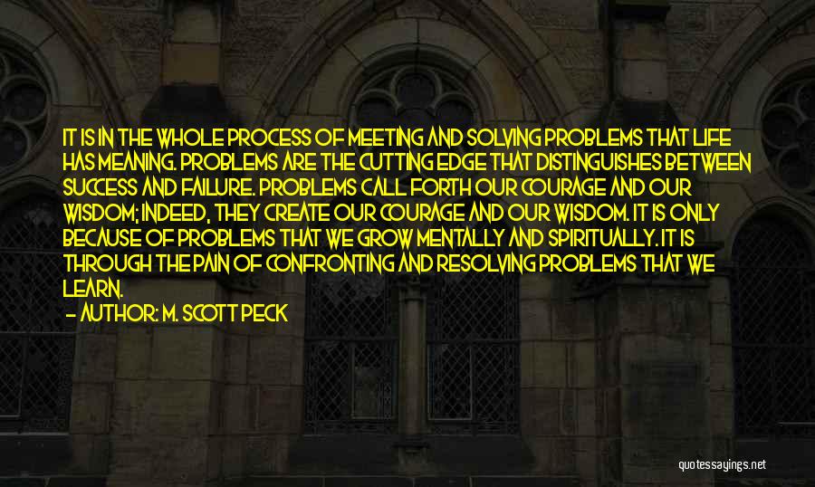 M. Scott Peck Quotes: It Is In The Whole Process Of Meeting And Solving Problems That Life Has Meaning. Problems Are The Cutting Edge