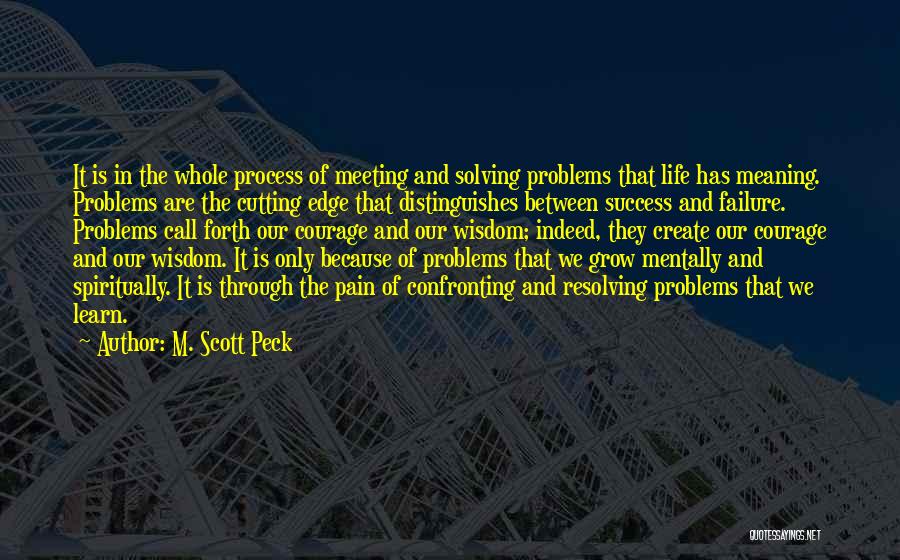 M. Scott Peck Quotes: It Is In The Whole Process Of Meeting And Solving Problems That Life Has Meaning. Problems Are The Cutting Edge