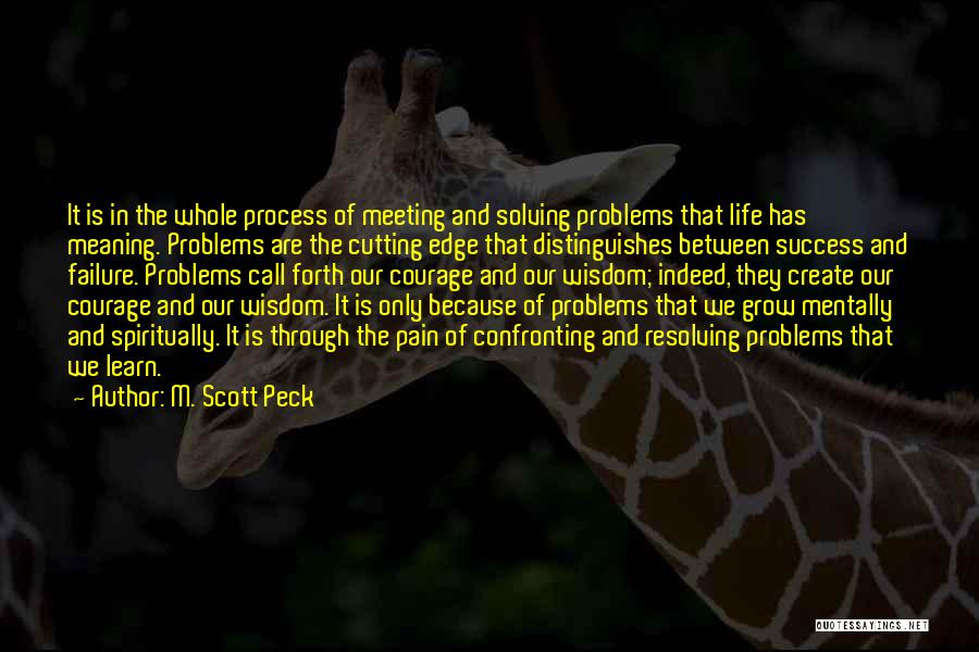M. Scott Peck Quotes: It Is In The Whole Process Of Meeting And Solving Problems That Life Has Meaning. Problems Are The Cutting Edge