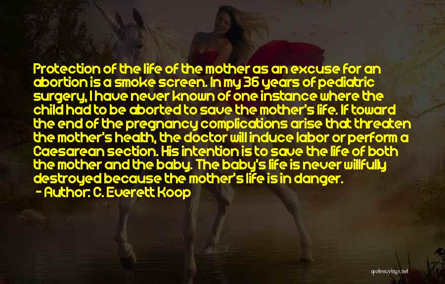 C. Everett Koop Quotes: Protection Of The Life Of The Mother As An Excuse For An Abortion Is A Smoke Screen. In My 36