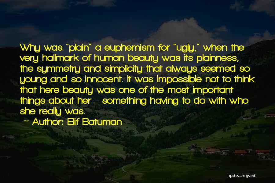 Elif Batuman Quotes: Why Was Plain A Euphemism For Ugly, When The Very Hallmark Of Human Beauty Was Its Plainness, The Symmetry And