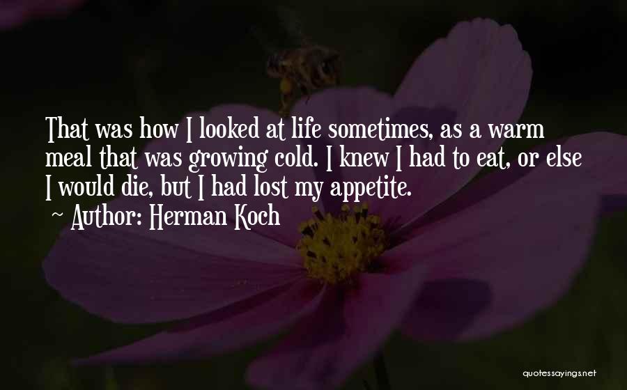 Herman Koch Quotes: That Was How I Looked At Life Sometimes, As A Warm Meal That Was Growing Cold. I Knew I Had