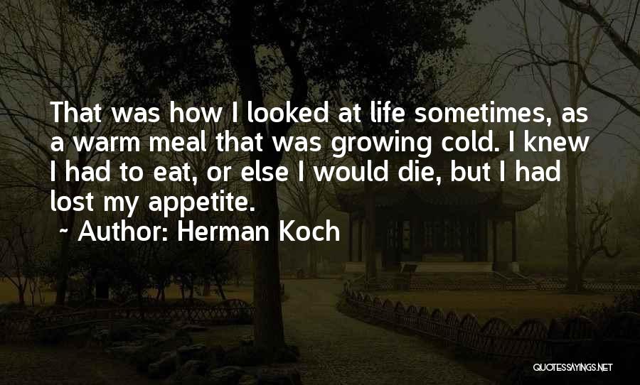 Herman Koch Quotes: That Was How I Looked At Life Sometimes, As A Warm Meal That Was Growing Cold. I Knew I Had