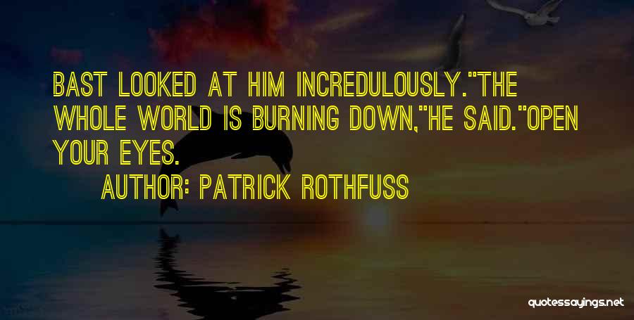 Patrick Rothfuss Quotes: Bast Looked At Him Incredulously.the Whole World Is Burning Down,he Said.open Your Eyes.
