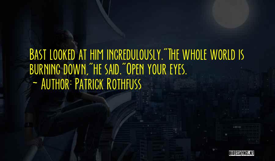 Patrick Rothfuss Quotes: Bast Looked At Him Incredulously.the Whole World Is Burning Down,he Said.open Your Eyes.