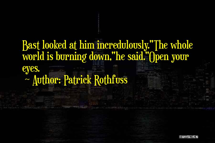 Patrick Rothfuss Quotes: Bast Looked At Him Incredulously.the Whole World Is Burning Down,he Said.open Your Eyes.