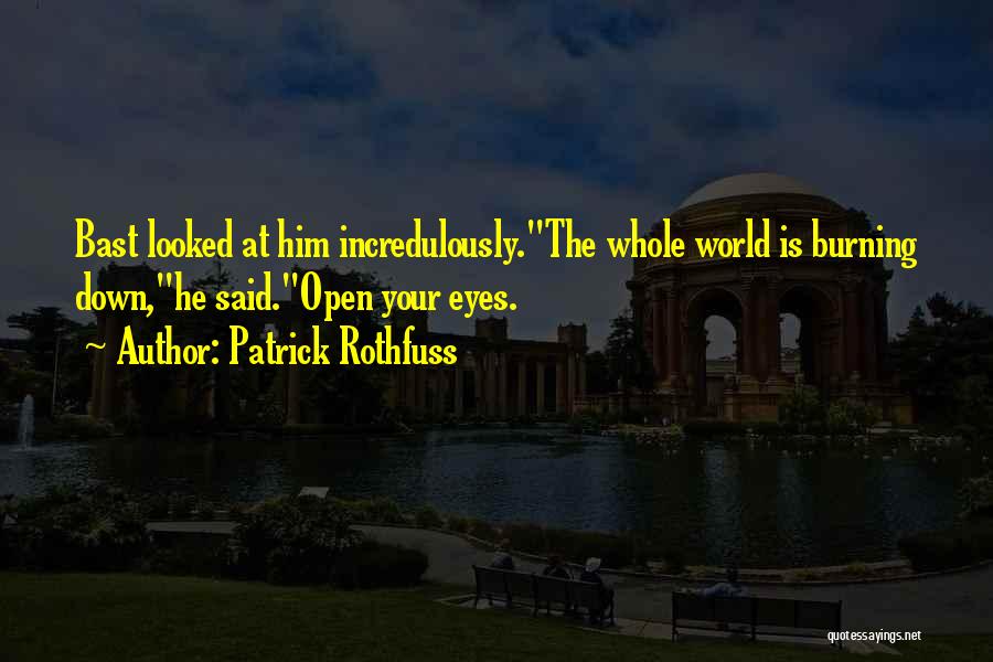 Patrick Rothfuss Quotes: Bast Looked At Him Incredulously.the Whole World Is Burning Down,he Said.open Your Eyes.