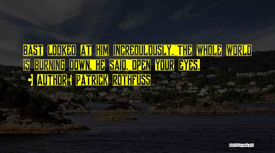 Patrick Rothfuss Quotes: Bast Looked At Him Incredulously.the Whole World Is Burning Down,he Said.open Your Eyes.