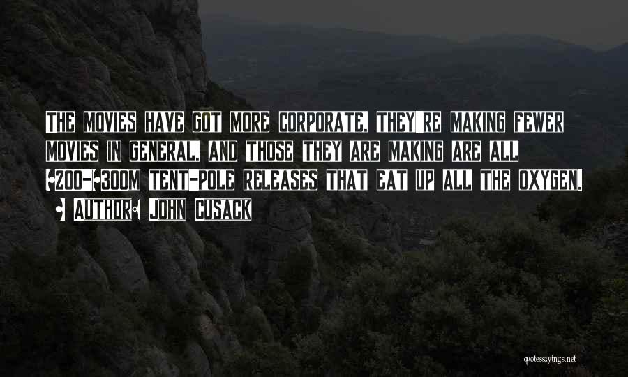 John Cusack Quotes: The Movies Have Got More Corporate, They're Making Fewer Movies In General, And Those They Are Making Are All $200-$300m