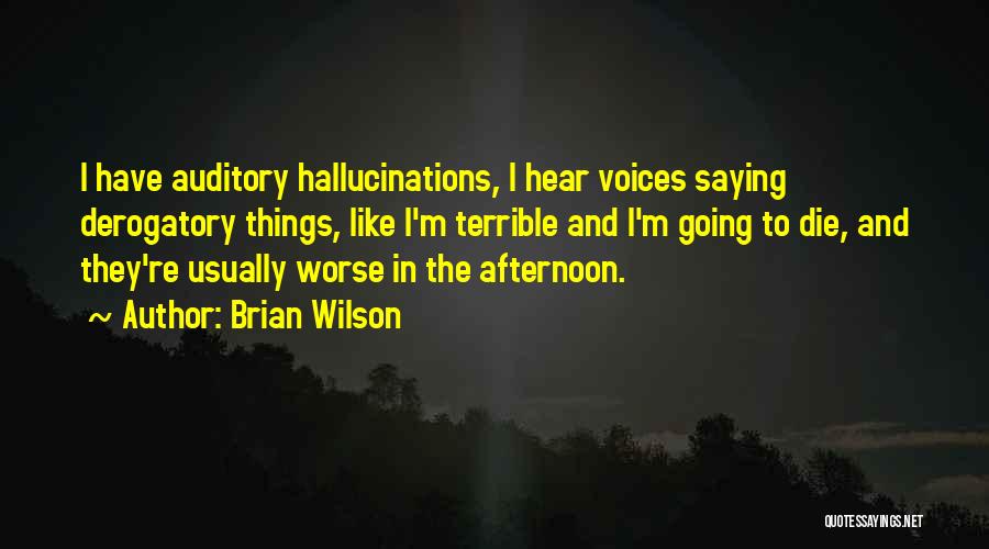 Brian Wilson Quotes: I Have Auditory Hallucinations, I Hear Voices Saying Derogatory Things, Like I'm Terrible And I'm Going To Die, And They're