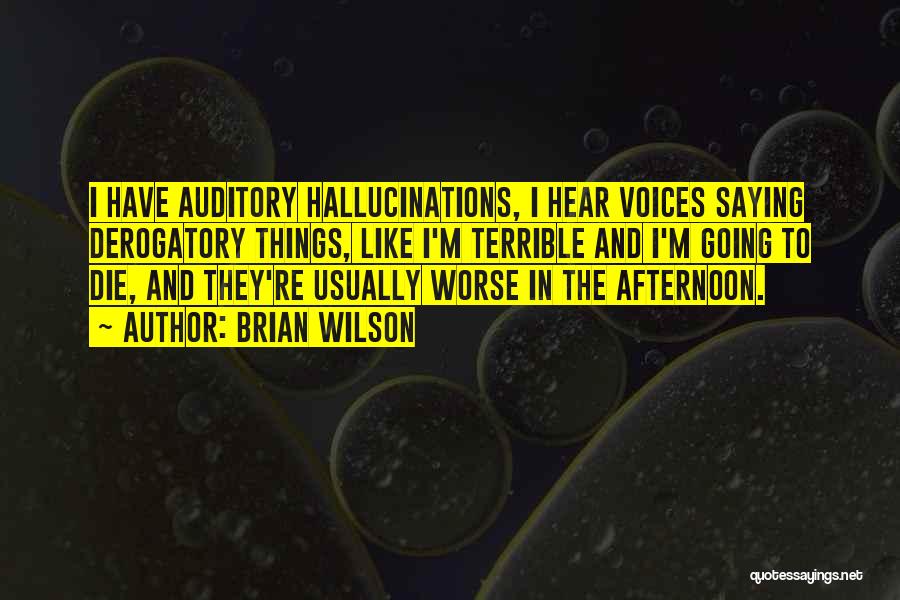 Brian Wilson Quotes: I Have Auditory Hallucinations, I Hear Voices Saying Derogatory Things, Like I'm Terrible And I'm Going To Die, And They're