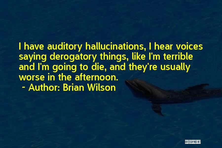 Brian Wilson Quotes: I Have Auditory Hallucinations, I Hear Voices Saying Derogatory Things, Like I'm Terrible And I'm Going To Die, And They're