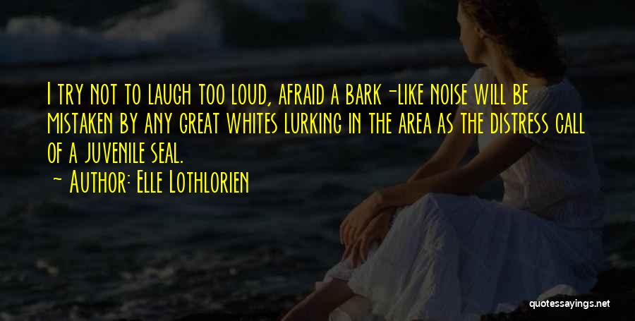 Elle Lothlorien Quotes: I Try Not To Laugh Too Loud, Afraid A Bark-like Noise Will Be Mistaken By Any Great Whites Lurking In