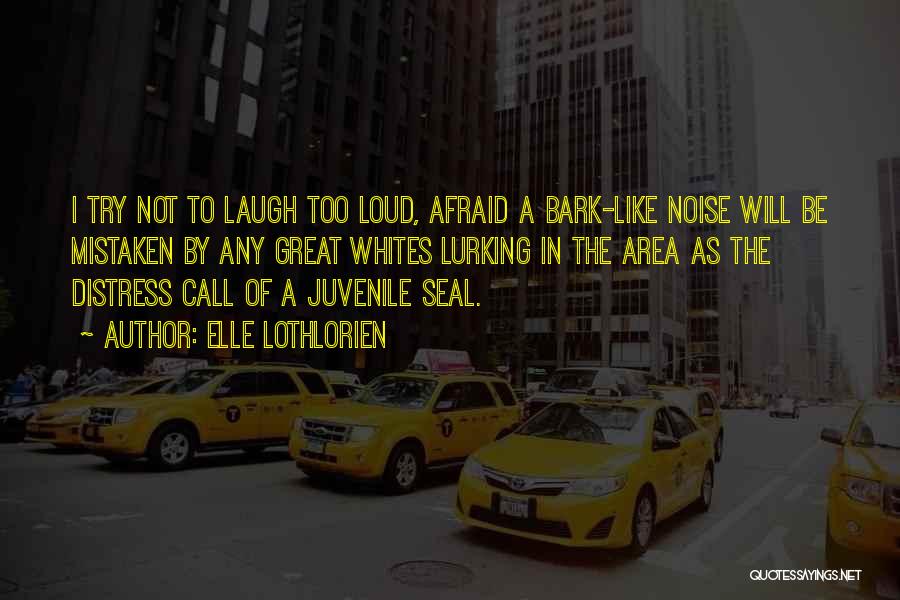 Elle Lothlorien Quotes: I Try Not To Laugh Too Loud, Afraid A Bark-like Noise Will Be Mistaken By Any Great Whites Lurking In