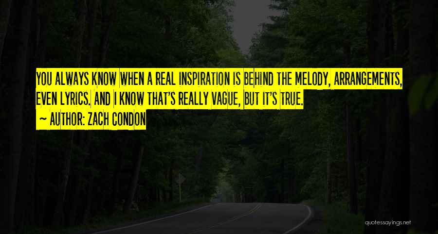Zach Condon Quotes: You Always Know When A Real Inspiration Is Behind The Melody, Arrangements, Even Lyrics. And I Know That's Really Vague,