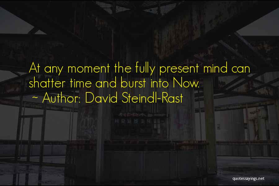 David Steindl-Rast Quotes: At Any Moment The Fully Present Mind Can Shatter Time And Burst Into Now.
