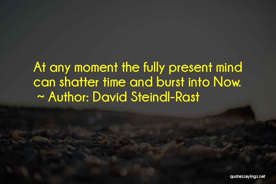 David Steindl-Rast Quotes: At Any Moment The Fully Present Mind Can Shatter Time And Burst Into Now.
