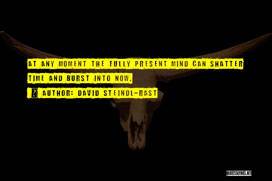 David Steindl-Rast Quotes: At Any Moment The Fully Present Mind Can Shatter Time And Burst Into Now.