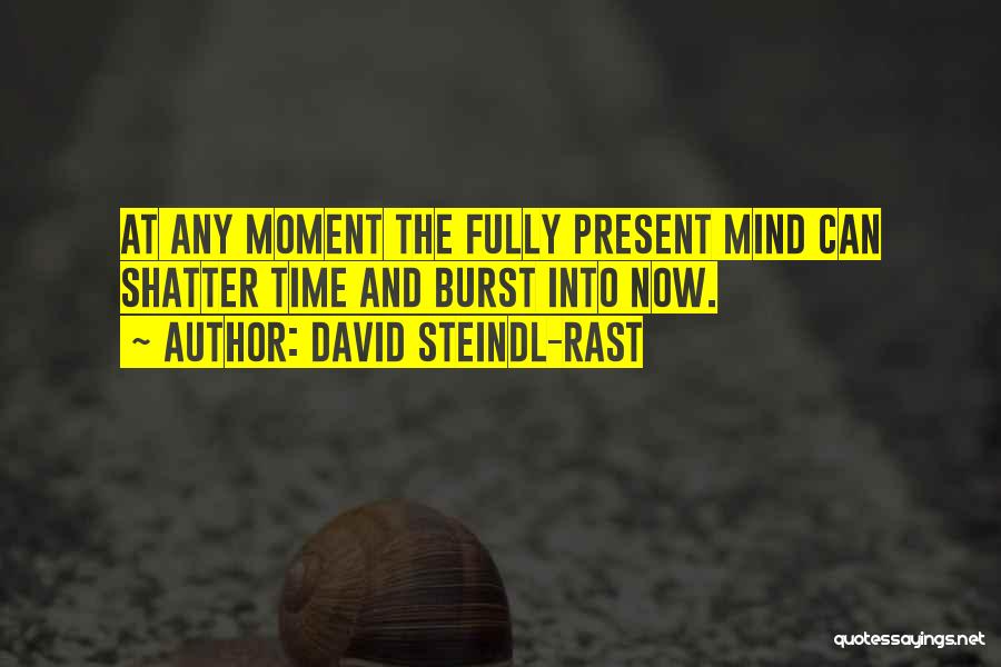 David Steindl-Rast Quotes: At Any Moment The Fully Present Mind Can Shatter Time And Burst Into Now.