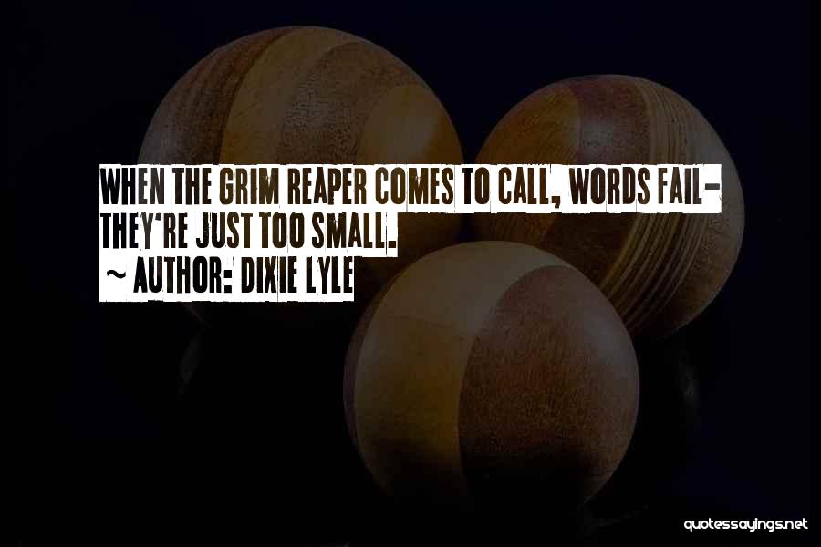Dixie Lyle Quotes: When The Grim Reaper Comes To Call, Words Fail- They're Just Too Small.