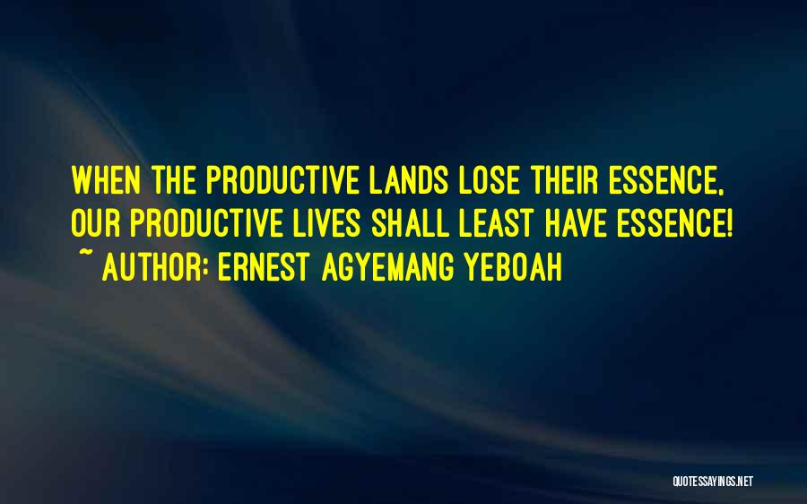 Ernest Agyemang Yeboah Quotes: When The Productive Lands Lose Their Essence, Our Productive Lives Shall Least Have Essence!