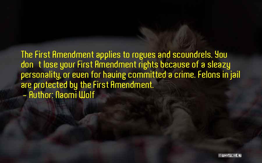 Naomi Wolf Quotes: The First Amendment Applies To Rogues And Scoundrels. You Don't Lose Your First Amendment Rights Because Of A Sleazy Personality,