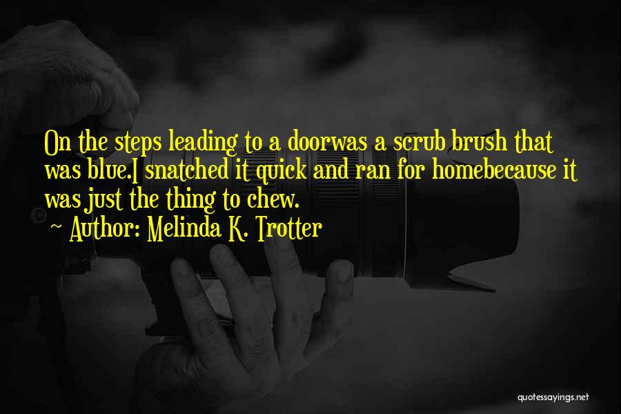 Melinda K. Trotter Quotes: On The Steps Leading To A Doorwas A Scrub Brush That Was Blue.i Snatched It Quick And Ran For Homebecause