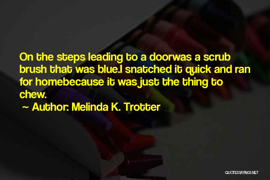 Melinda K. Trotter Quotes: On The Steps Leading To A Doorwas A Scrub Brush That Was Blue.i Snatched It Quick And Ran For Homebecause