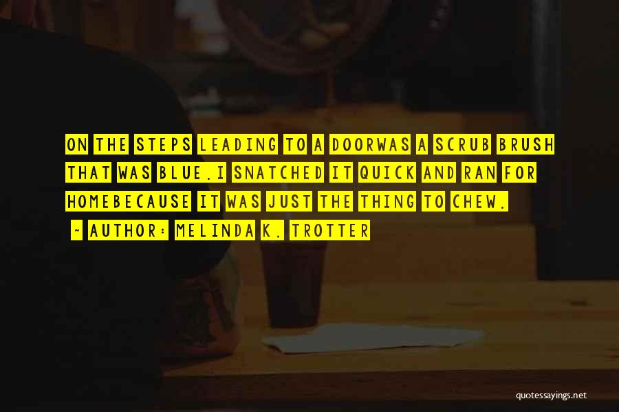Melinda K. Trotter Quotes: On The Steps Leading To A Doorwas A Scrub Brush That Was Blue.i Snatched It Quick And Ran For Homebecause