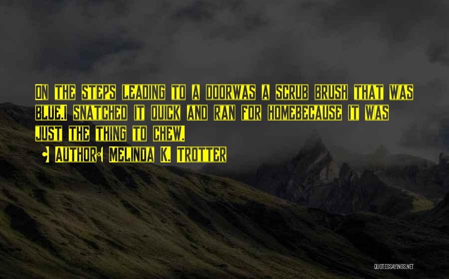 Melinda K. Trotter Quotes: On The Steps Leading To A Doorwas A Scrub Brush That Was Blue.i Snatched It Quick And Ran For Homebecause