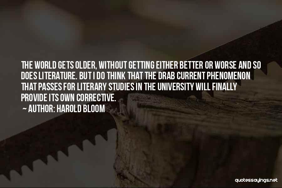 Harold Bloom Quotes: The World Gets Older, Without Getting Either Better Or Worse And So Does Literature. But I Do Think That The