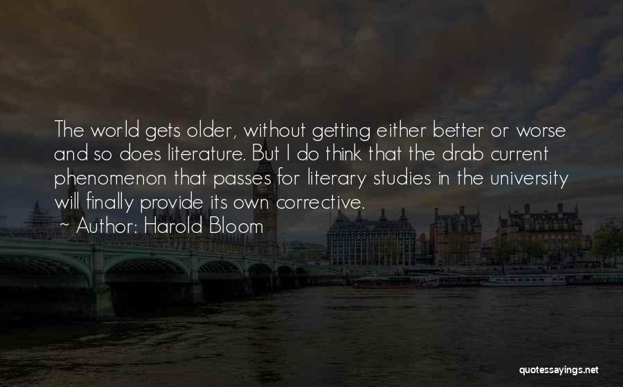 Harold Bloom Quotes: The World Gets Older, Without Getting Either Better Or Worse And So Does Literature. But I Do Think That The