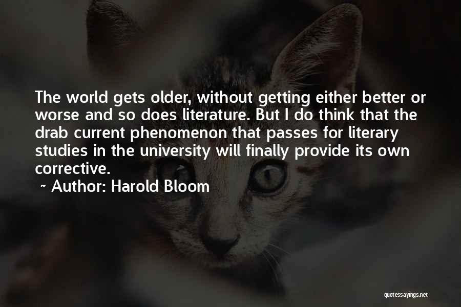 Harold Bloom Quotes: The World Gets Older, Without Getting Either Better Or Worse And So Does Literature. But I Do Think That The